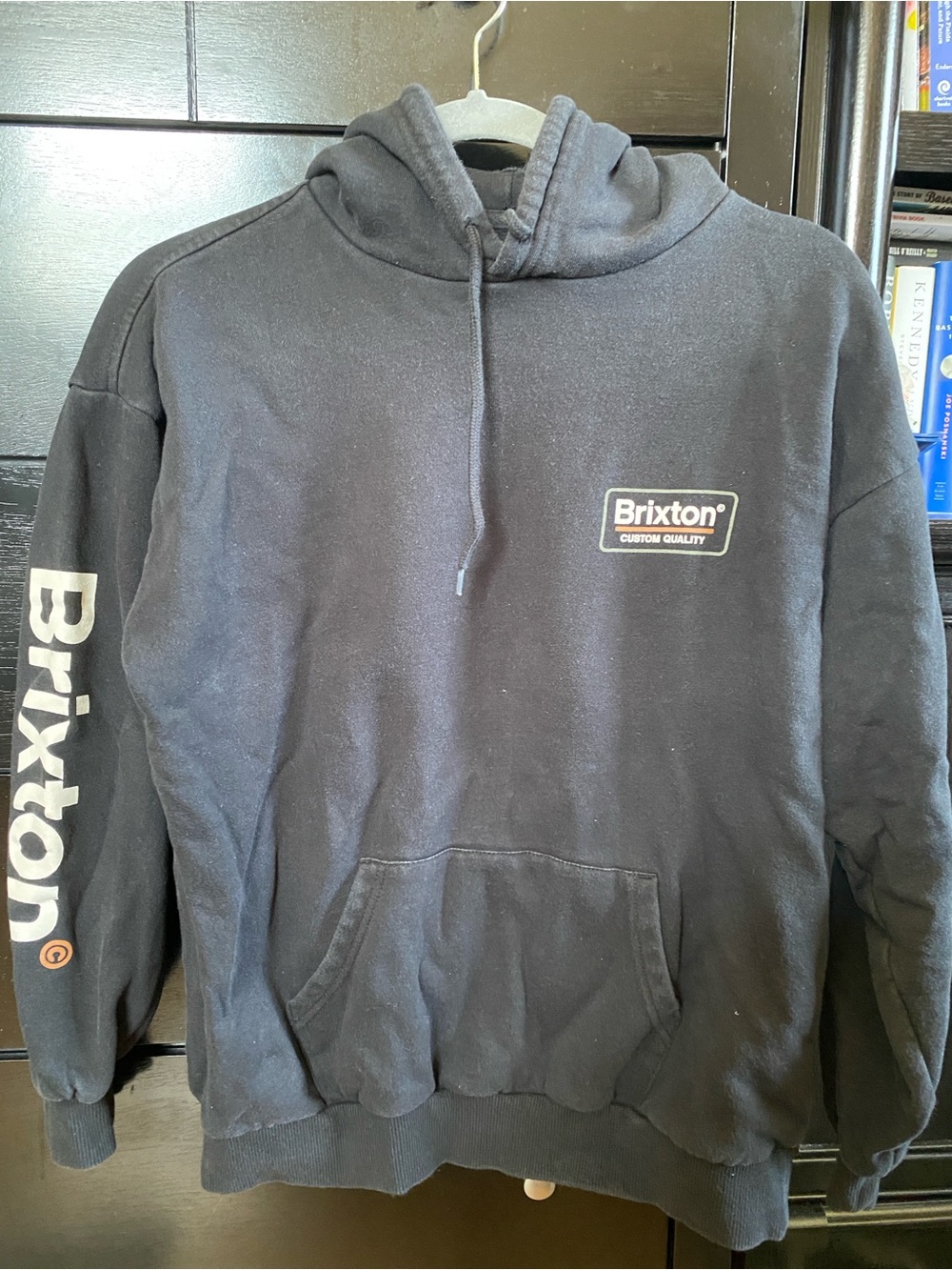 Brixton Black Pullover Hoodie with White Logo Sleeve